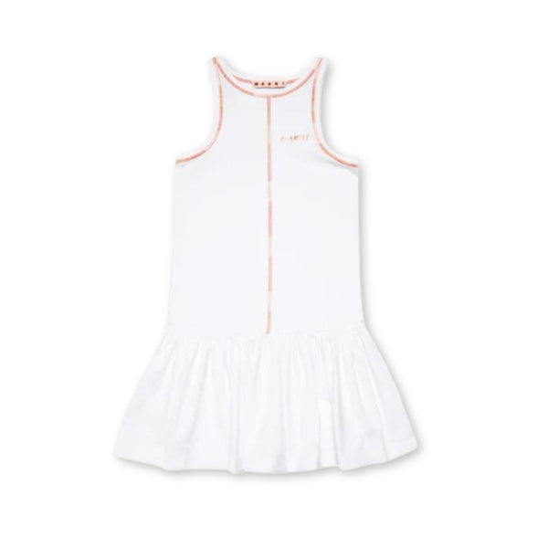 Girls White Contrast-Stitch Peplum Dress