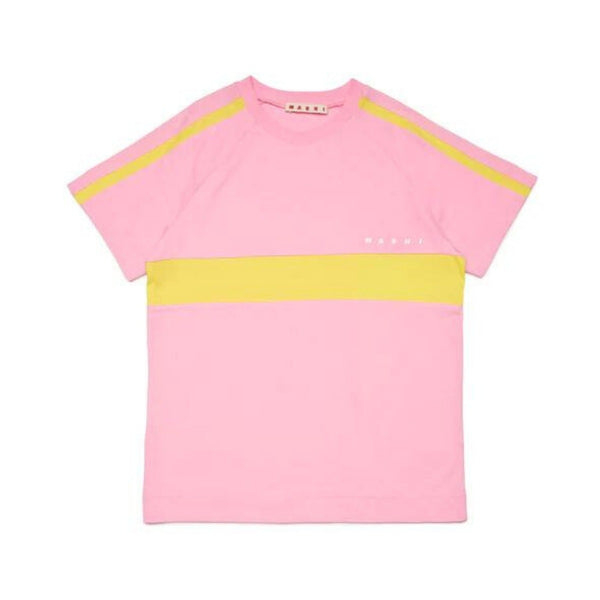 Unisex Pink Colour-Block Logo-Print T-shirt