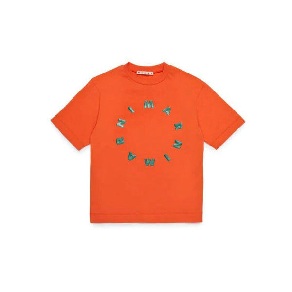 Unisex Orange Round Logo-Print T-Shirt