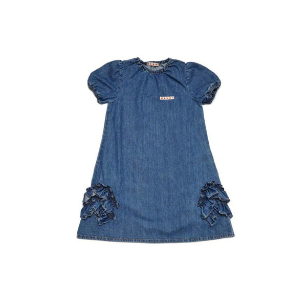 Girls Denim Blue Dress With Ruffles