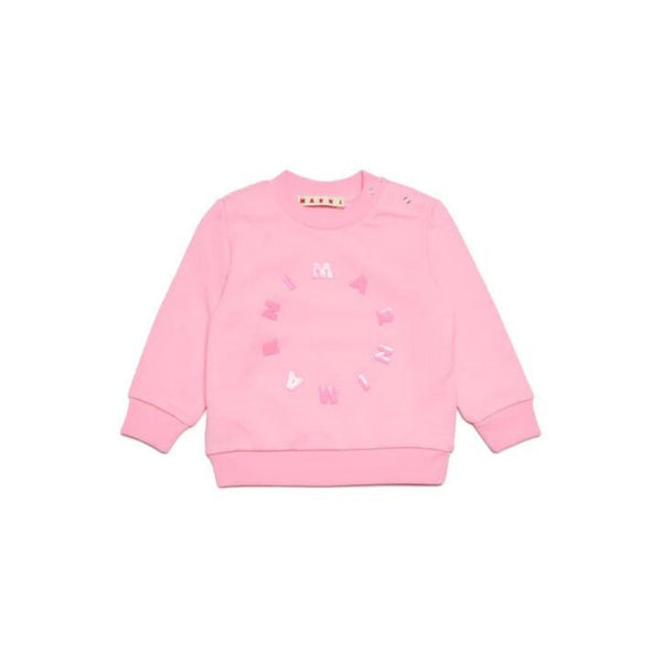 Baby Girls Pink Round Logo Crew-Neck Sweatshirt