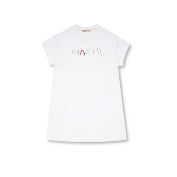 Girls White Fleece Dress With Baguette Logo