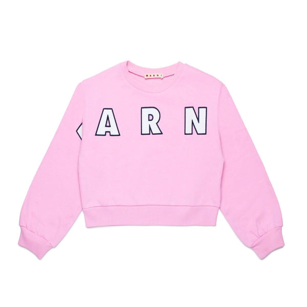 Girls Pink Cropped Embroidered-Logo Sweatshirt