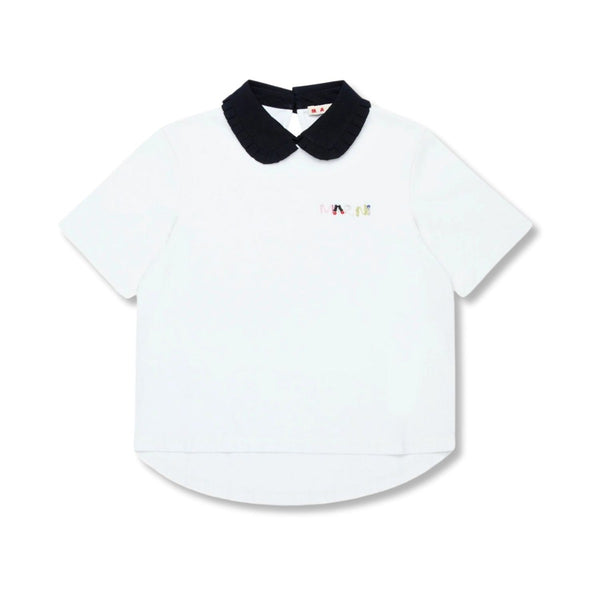 Girls White T-shirt With Pleated Collar