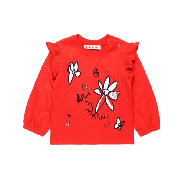 Baby Girls Red Flower-Print Ruffle T-Shirt