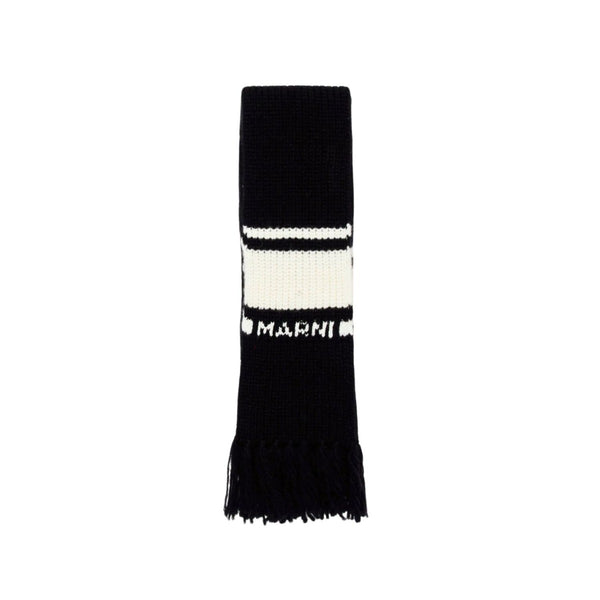 Unisex Black Wool-Blend Logoed Scarf