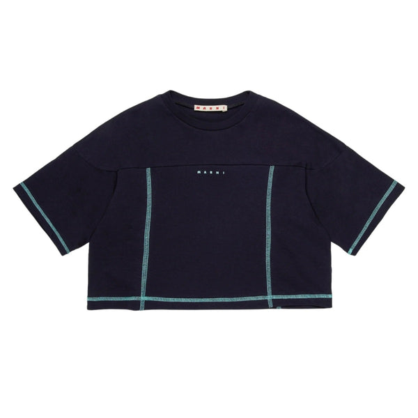 Girls Navy Blue Cropped T-Shirt