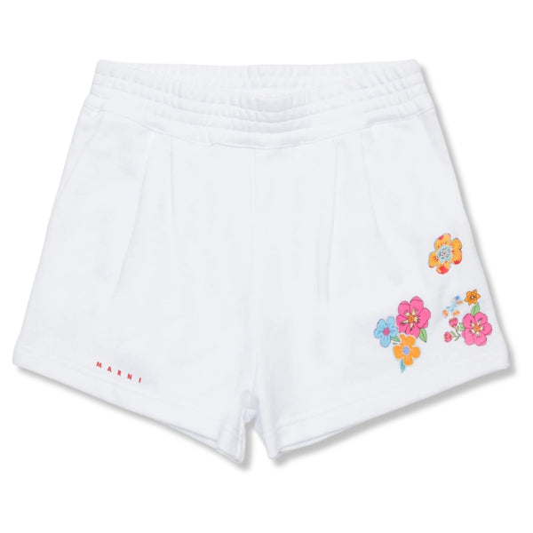 Girls White Flower-Print Shorts