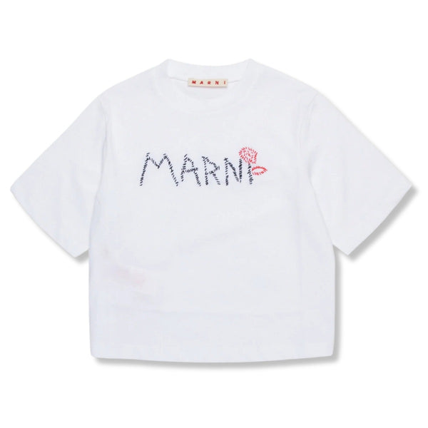 Girls White Marni Flower Branded T-shirt