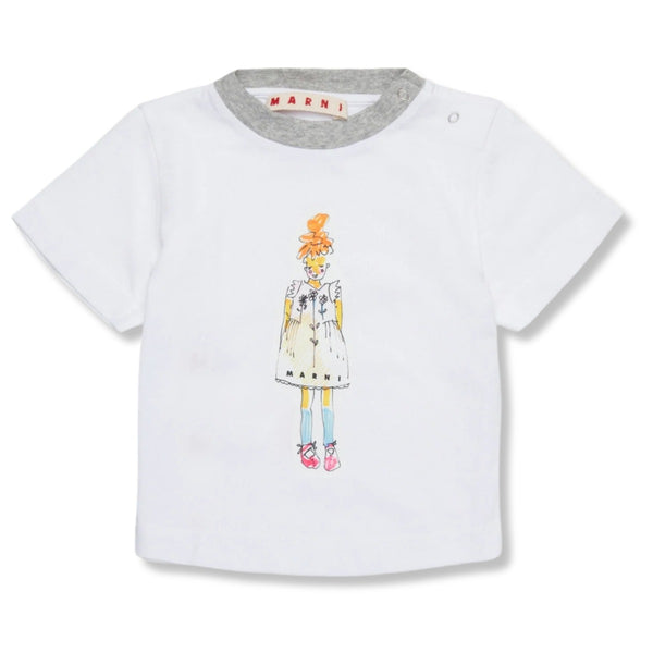 Baby Girls White T-shirt With Doll-Print