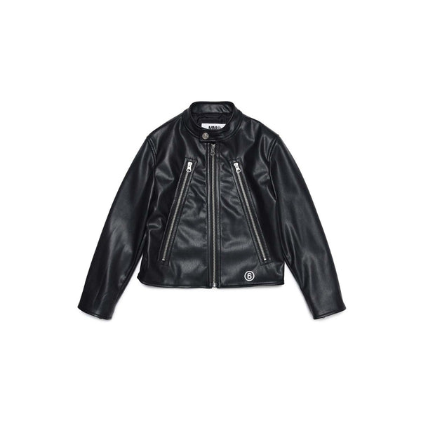 Black faux leather jacket with slanted zips