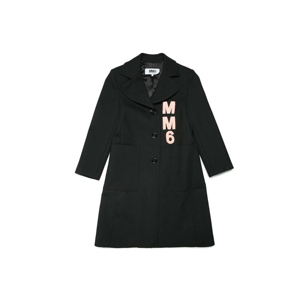 Black techno wool coat with lapels