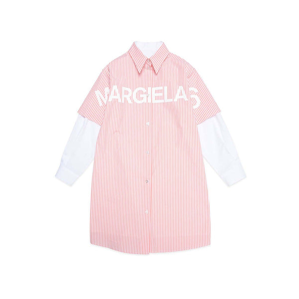 Striped Pink Shirt Dress With Double Sleeve