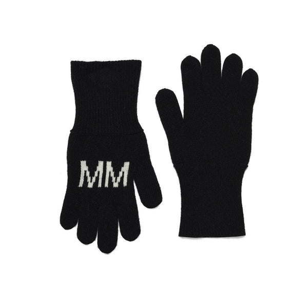 Black wool blend gloves with logo