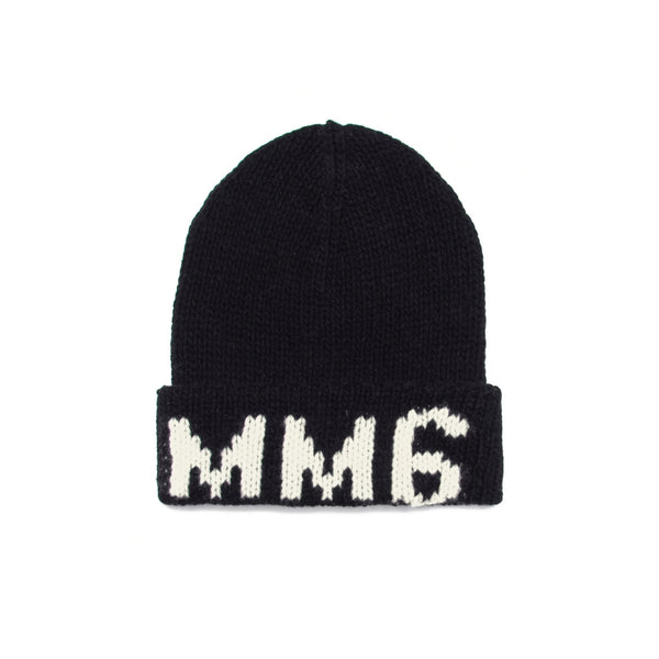Black wool blend beanie with MM6 detail