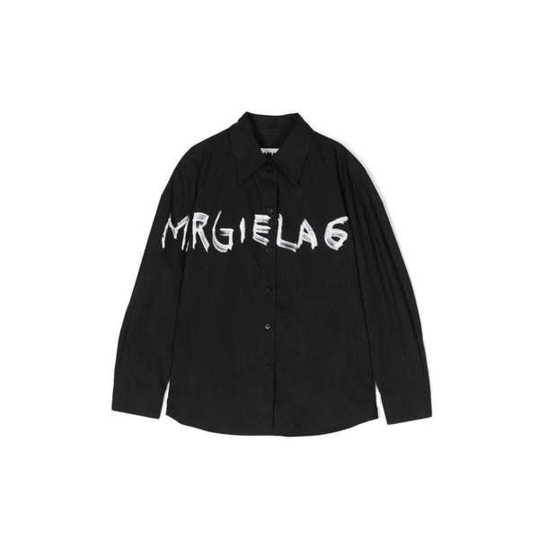 Kids Black Logo Print Cotton Shirt