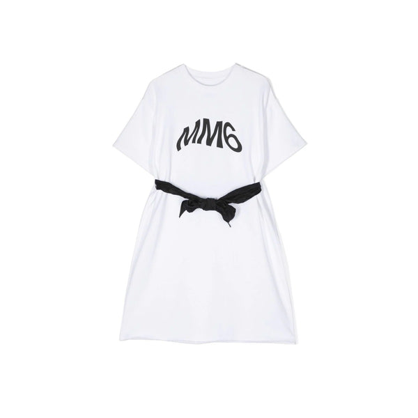 Girls White Logo Print Cotton Dress