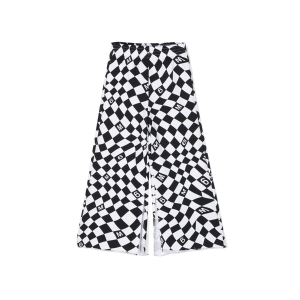 Girls White & Black Check Print Wide Leg Trousers