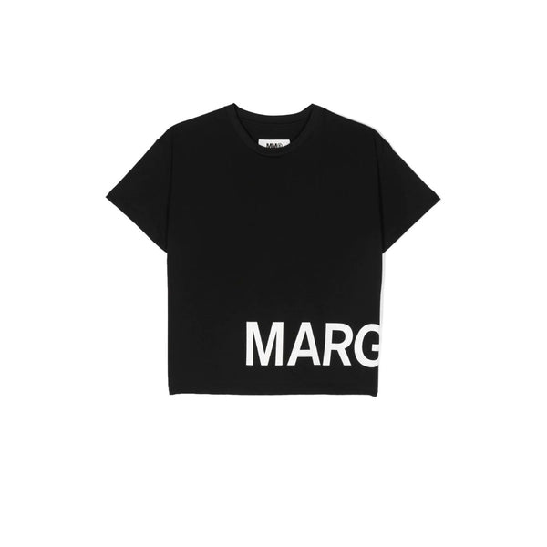 Girls Black Logo Print Cotton T-Shirt