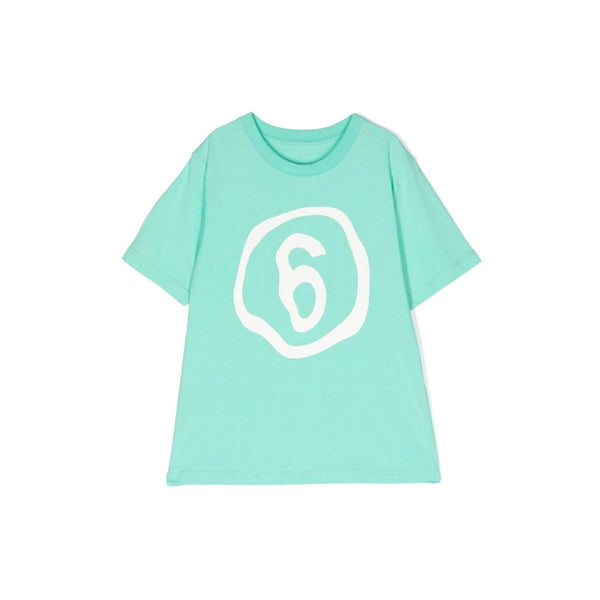 Girls Sea Green Logo Print Cotton T-Shirt