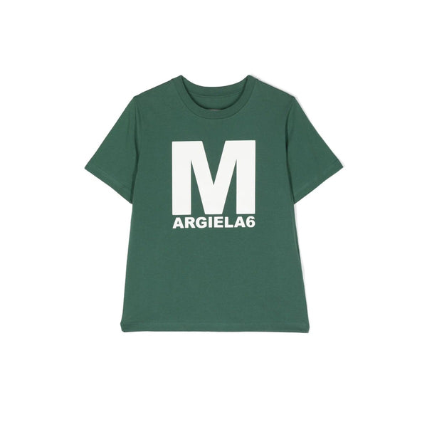 Kids Dark Green Logo Print Cotton T-Shirt
