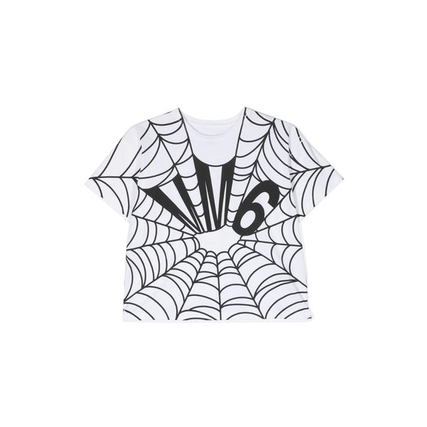 Girls White Logo Print Cotton T-Shirt