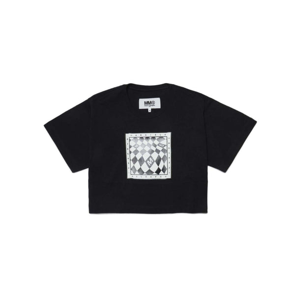 Girls Black Logo Print Cotton T-Shirt