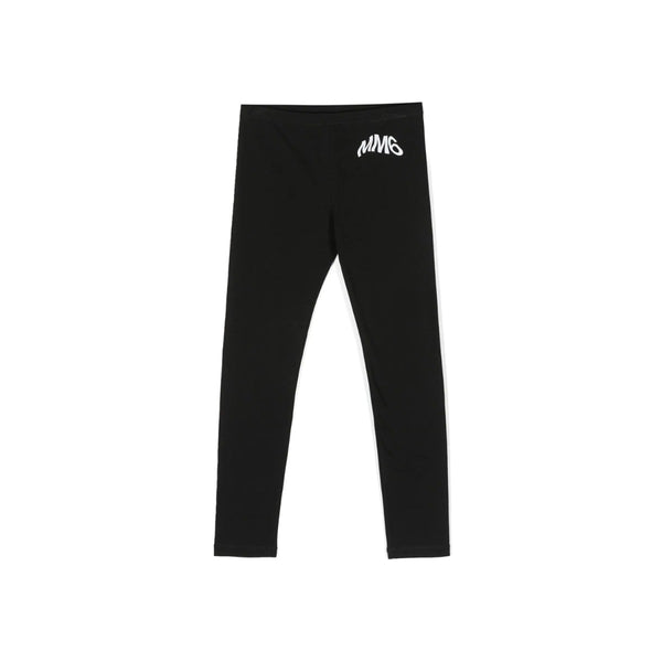 Girls Black Logo Print Cotton Leggings