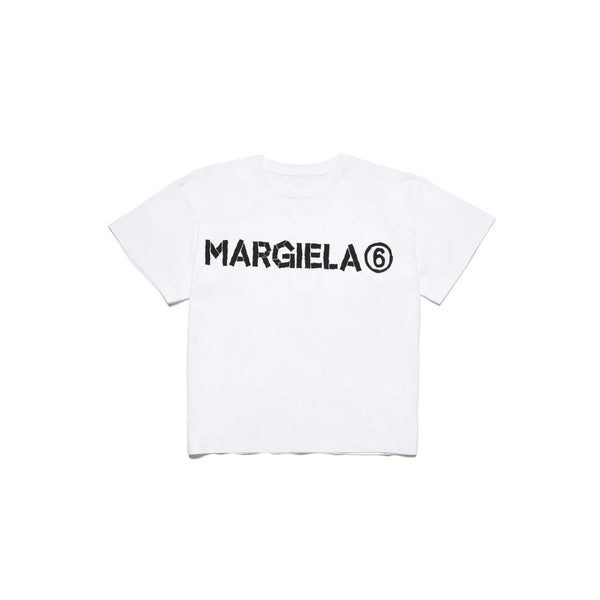 Kids White Cotton Logo Print T-shirt