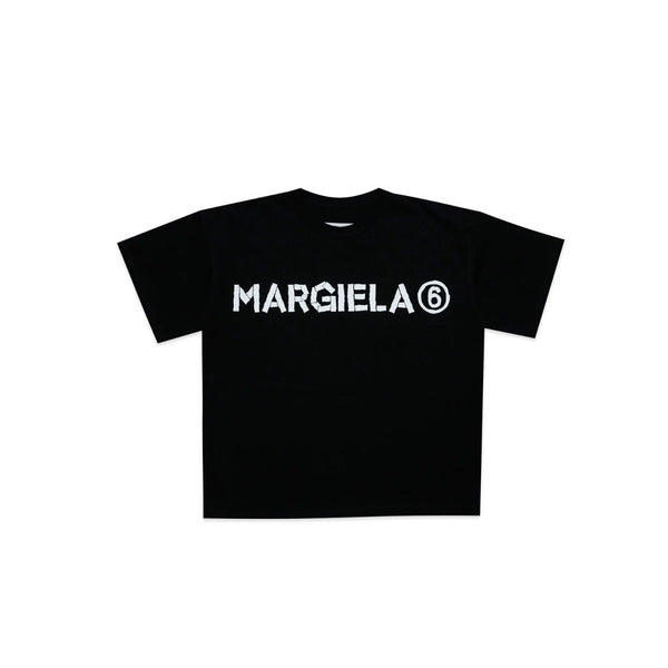 Kids Black Cotton Logo Print T-shirt