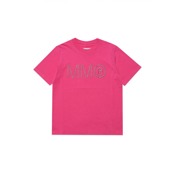 Girls Pink Cotton Studded Logo T-shirt