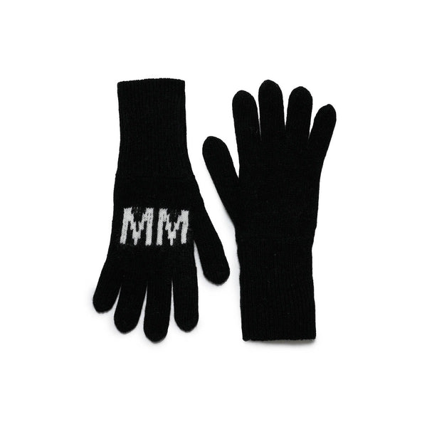 Kids Black Intarsia-Knit Logo Gloves