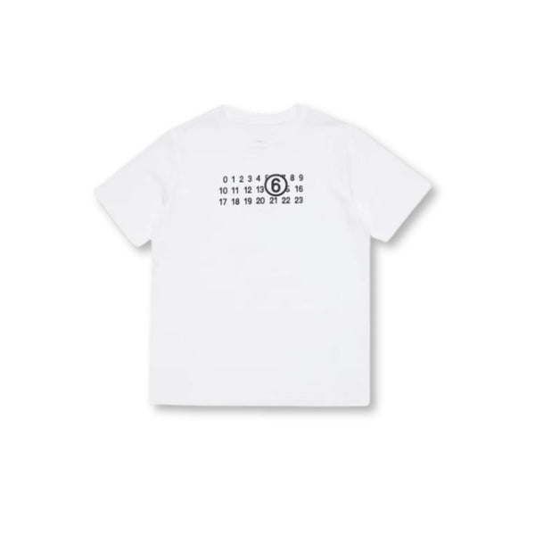 Unisex White Numeric Logo-Print T-shirt