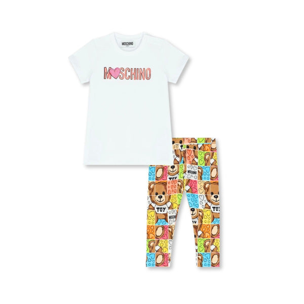 Baby Girls White Teddy Bear Print Leggings Set