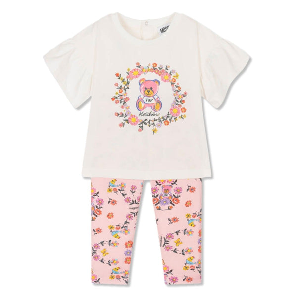 Baby Girls Ivory & Pink Cotton Leggings Set