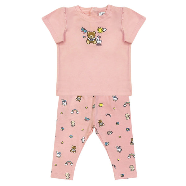 Baby Girls Pink Teddy Bear-Print Leggings Set