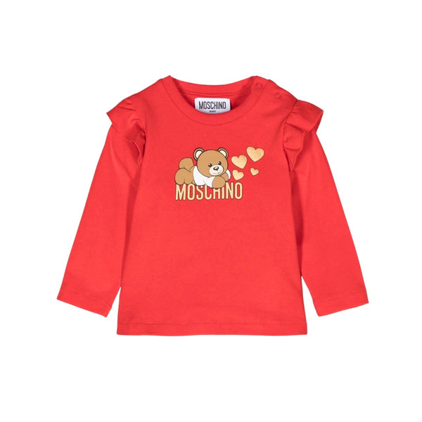 Baby Girls Red Cotton Teddy Bear T-Shirt