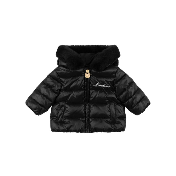 Girls Black Teddy Hood Nylon Down Jacket