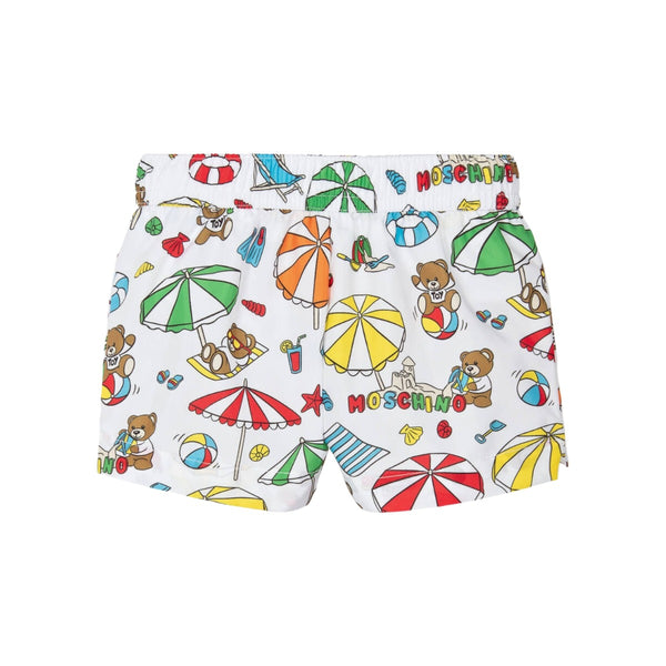 Boys White Teddy Bear Swim Shorts