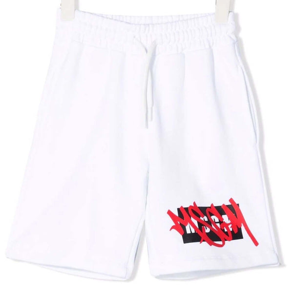 Graffiti Print Track Shorts-White
