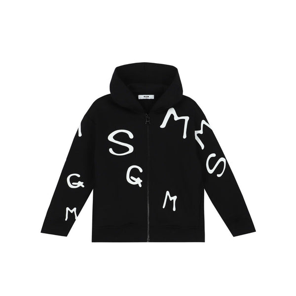 Boys Black Logo Zip Up Top Hoodie