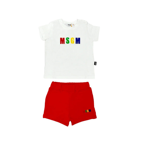 White & Red Cotton Shorts Set