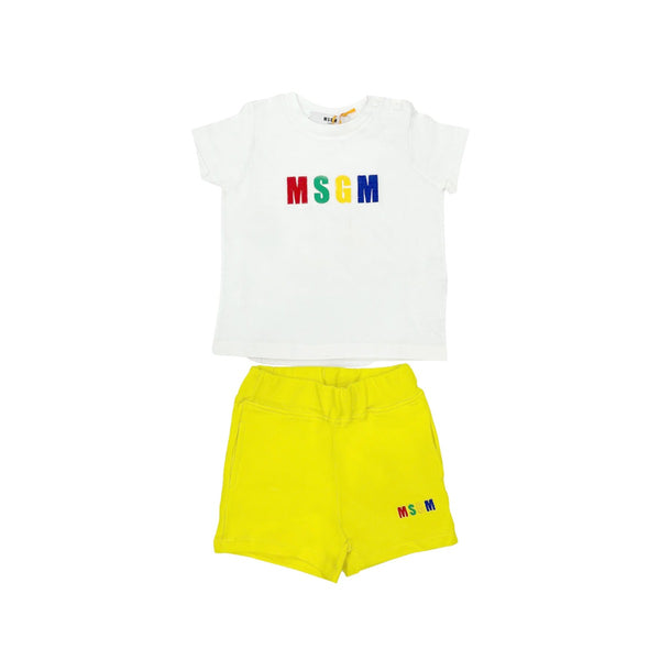 White & Yellow Cotton Shorts Set