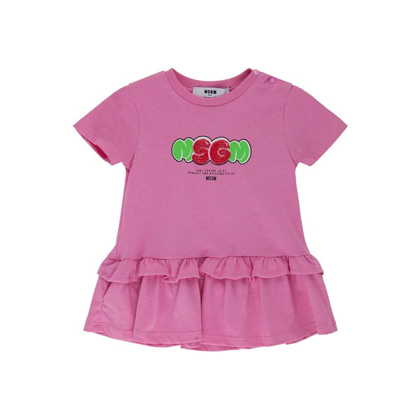 Girls Pink Cotton Logo Dress