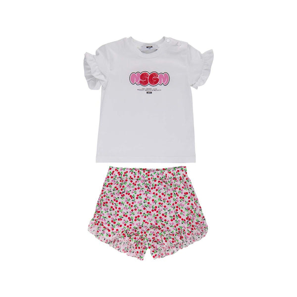 Girls White Top & Floral Shorts Set