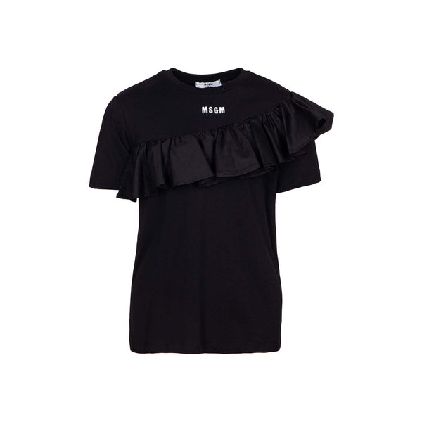 Girls Black Cotton Ruffle T-Shirt