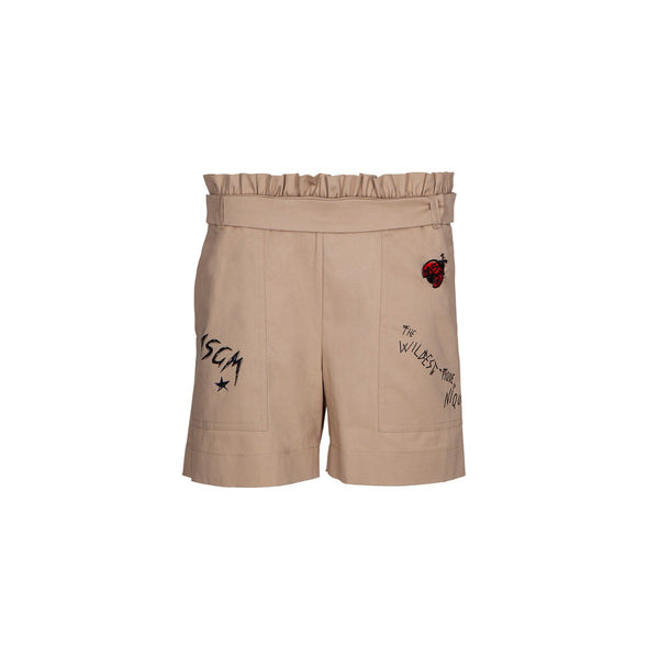 Girls Sketch Print Gathered Belted Shorts