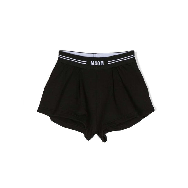 Girls Black Cotton Logo Shorts