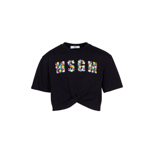 Girls Black Beaded Logo T-Shirt