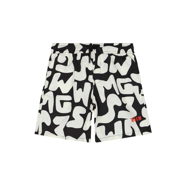 Boys Ivory & Black Logo Swim Shorts